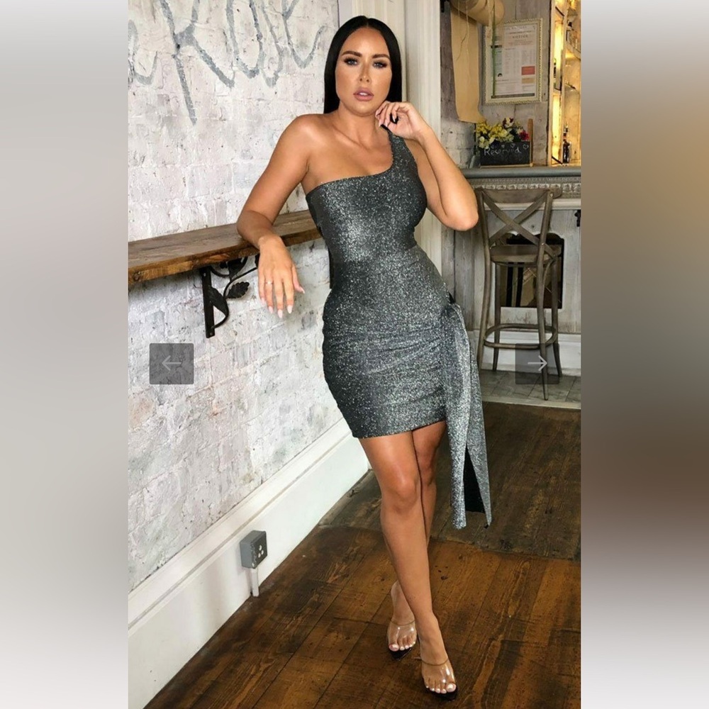One Shoulder Glitter Dress With Side Tie